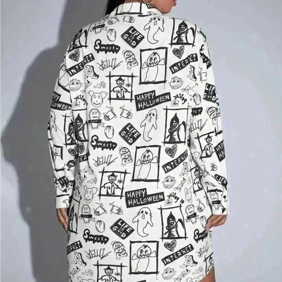 SHEIN Curve UK Graffiti Print Drop Shoulder Shirt Dress Size US 20 - Picture 3 of 14